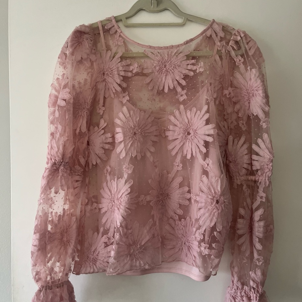 Eva Franco Sheer Pink Floral Blouse